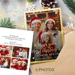 Carte De Vœux En Aluminium Montage photo moderne rouge 5 Joyeux Noël