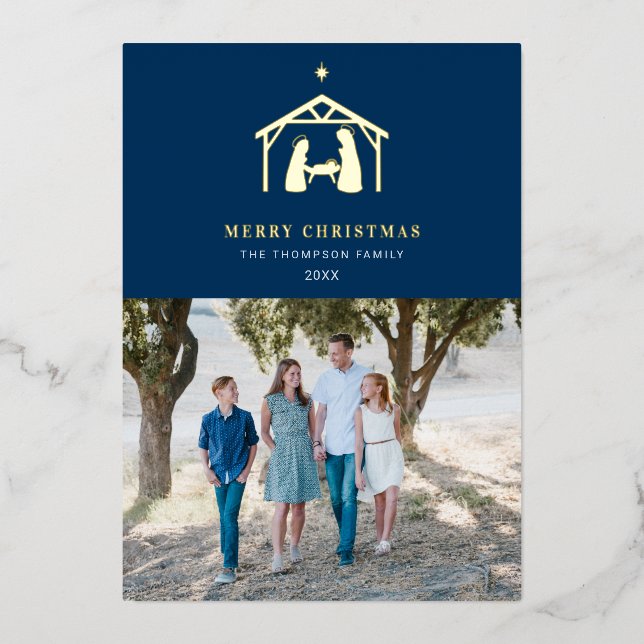 Carte De Vœux En Aluminium Nativité Joyeux Noël bleu (Recto)