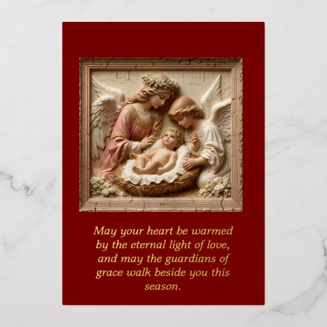 Carte De Vœux En Aluminium Nativity Angels of Light Foil Holiday Card (Recto)