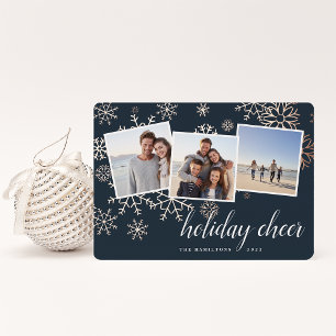 Carte De Vœux En Aluminium Neige dorée   Snowflake Photo Collage Rose Gold