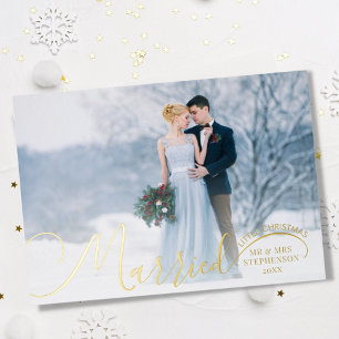 Carte De Vœux En Aluminium Newlywed 2 Photo Script Married Little Christmas