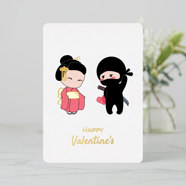 Carte De Vœux En Aluminium Ninja et Geisha Happy Valentine (Debout devant)