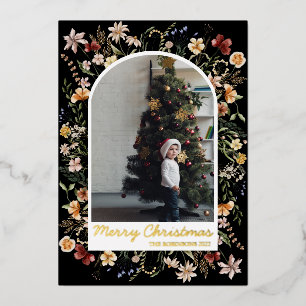 Carte De Vœux En Aluminium Noël 1 Arc Photo Botanique Floral Véritable Or