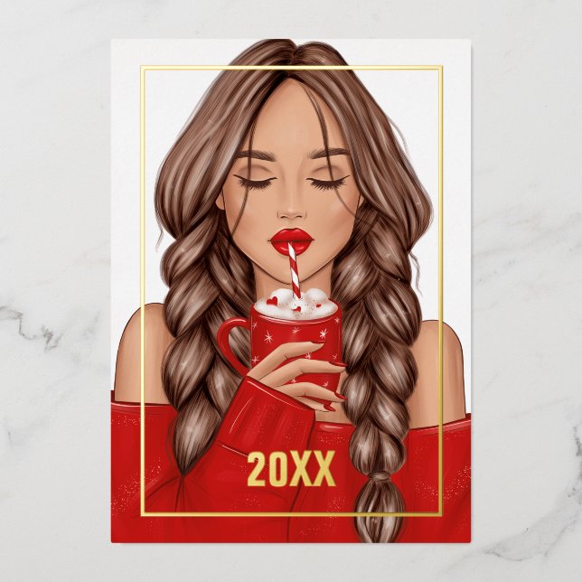 Carte De Vœux En Aluminium Noël Chocolat Chaud Cosy (Recto)