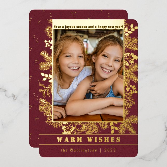 Carte De Vœux En Aluminium Noël classique | Pin & Photo Botanique Personnalis (Recto/Verso)