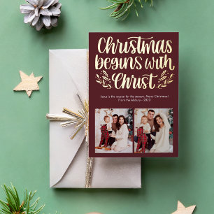 Carte De Vœux En Aluminium Noël Commence Avec Christ Photo Foil