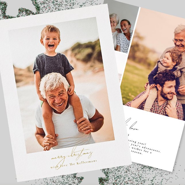 Carte De Vœux En Aluminium Noël de la calligraphie | famille multiphoto (Créateur téléchargé)