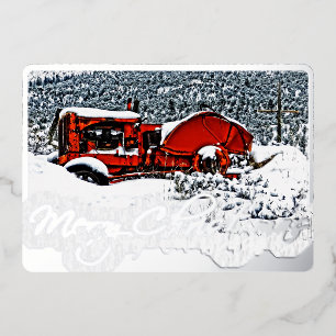Carte De Vœux En Aluminium Noël du tracteur à neige