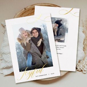 Carte De Vœux En Aluminium Noël Elegant Script Joyful Photo Gold