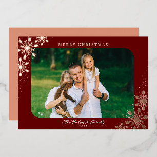 Carte De Vœux En Aluminium Noël Flocon de neige arrondi Corner Photo Rose Or