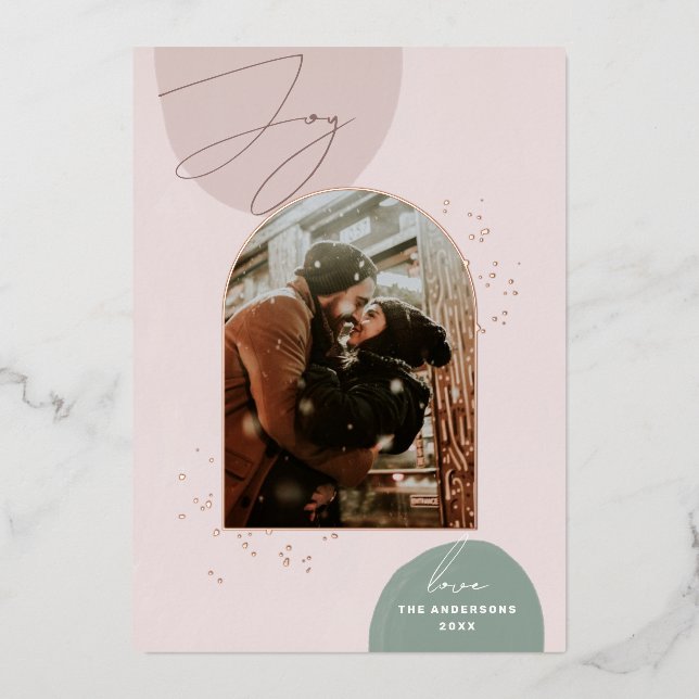 Carte De Vœux En Aluminium Noël Gold | Elegant Joy Arch Photo (Recto)