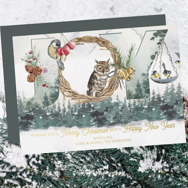 Carte De Vœux En Aluminium Noël Joie Woodland Forest Gold Nature (Créateur téléchargé)