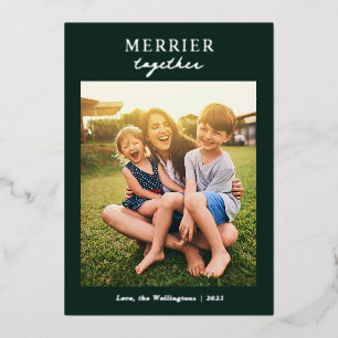 Carte De Vœux En Aluminium Noël Merrier Ensemble Photo de famille Silver
