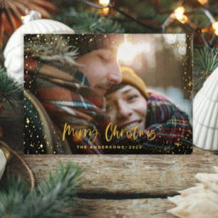 Carte De Vœux En Aluminium Noël moderne minima photo script étoile noir