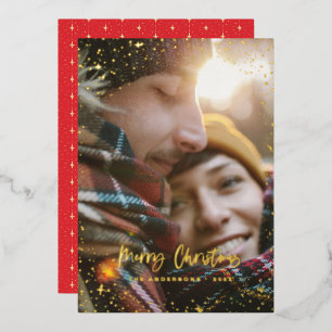 Carte De Vœux En Aluminium Noël moderne minime photo vert étoile foin hol