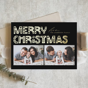 Carte De Vœux En Aluminium Noël noir scandinave à deux photos