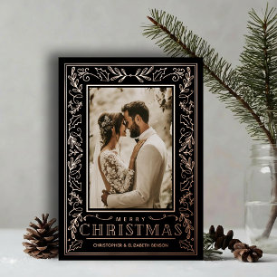 Carte De Vœux En Aluminium Noël Photo Rose Gold Végétation Élégante