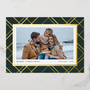 Carte De Vœux En Aluminium Noël plaid une photo vert or classique