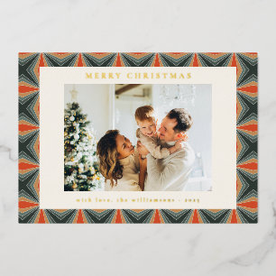 Carte De Vœux En Aluminium Noël Rouge Vert milieu du siècle Retro Photo Or