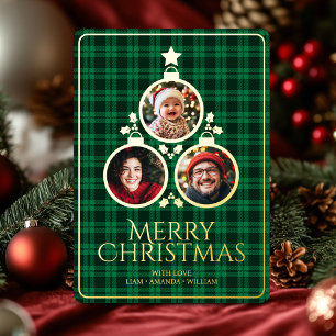Carte De Vœux En Aluminium Noël Tartan moderne Plaids Famille Green Photo