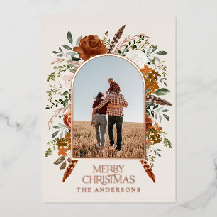 Carte De Vœux En Aluminium Noël terre cuite à fleurs photo élégante rustique 