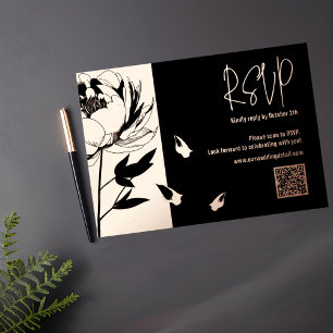 Carte De Vœux En Aluminium Noir et Rose Gold Peony Code QR Mariage RSVP