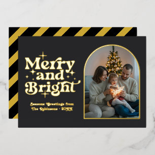 Carte De Vœux En Aluminium Noir Mat & Or Moderne Photo de Noël Rétro