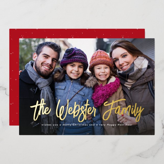 Carte De Vœux En Aluminium Nom de famille 2 photo rouge Noël (Recto/Verso)