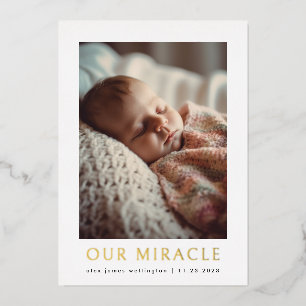 Carte De Vœux En Aluminium Notre Miracle Photo moderne naissance bébé