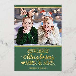 Carte De Vœux En Aluminium Notre premier Noël comme mrs & mrs lgbt Foil Holid