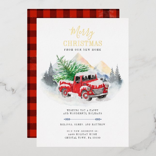 Carte De Vœux En Aluminium Nous avons déménagé Noël Déménager l'or (Recto/Verso)