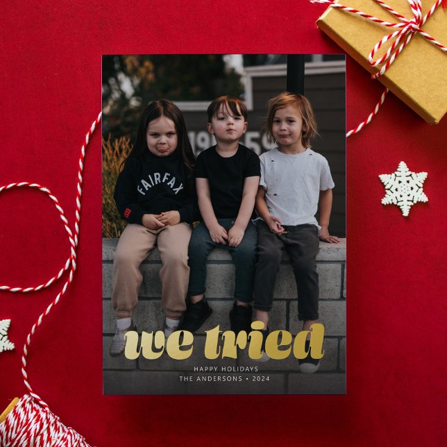 Carte De Vœux En Aluminium Nous Avons Essayé Funny Photo De Noël (Créateur téléchargé)