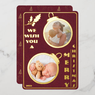 Carte De Vœux En Aluminium Nous vous souhaitons un joyeux Noël Deux photos
