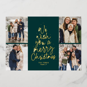 Carte De Vœux En Aluminium Nous vous souhaitons un Joyeux Noël vert quatre ph