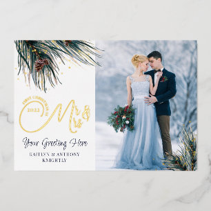 Carte De Vœux En Aluminium Nouveaux mariés Premier Noël M. Mme Watercolor Pin