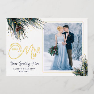 Carte De Vœux En Aluminium Nouveaux mariés Premier Noël M. Mme Watercolor Pin