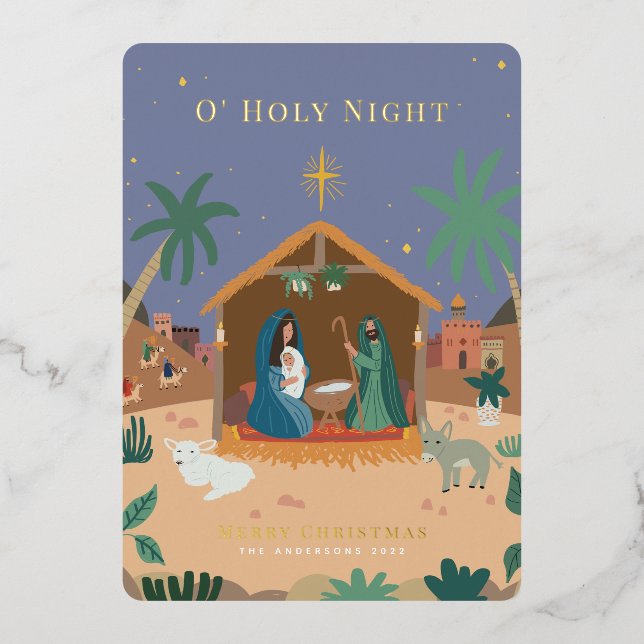 Carte De Vœux En Aluminium Nuit Sainte Nativité de Noël (Recto)