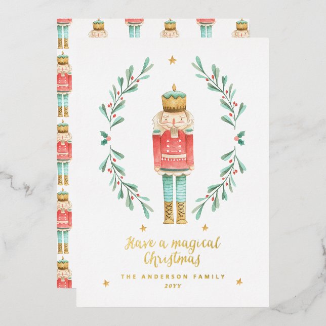 Carte De Vœux En Aluminium Nutcracker aquarelle botanique mignonne (Recto/Verso)