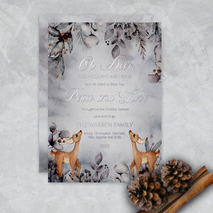 Carte De Vœux En Aluminium Oh Deer Rustique hiver Floral Paix et Amour