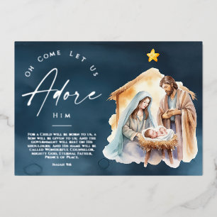 Carte De Vœux En Aluminium Oh Venez Laissez-Nous L'Adorer Noël Argent