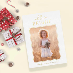 Carte De Vœux En Aluminium Or moderne "Tout est brillant" Noël Photo Foil H