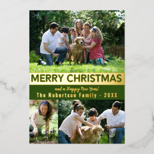 Carte De Vœux En Aluminium Or Vert Joyeux Noël Bonne Année
