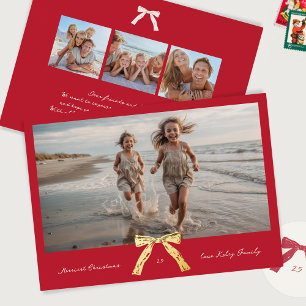 Carte De Vœux En Aluminium or vintage arc rouge merriest photo de noël