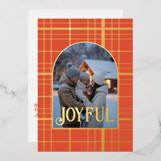 Carte De Vœux En Aluminium Orange Brûlé et or En vichy Noël (Recto/Verso)