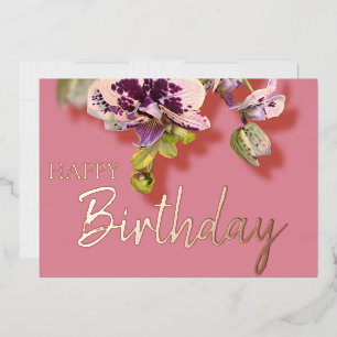 Carte De Vœux En Aluminium Orchidées Tropical Floral Joyeux Anniversaire Real
