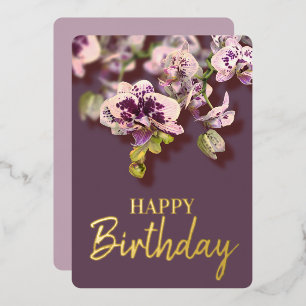 Carte De Vœux En Aluminium Orchidées Tropical Floral Joyeux Anniversaire Real