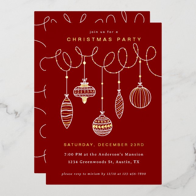 Carte De Vœux En Aluminium Ornements de Noël habillés (Recto/Verso)