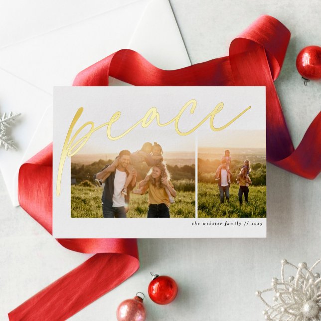 Carte De Vœux En Aluminium Paix deux photo simple élégance famille Noël (Créateur téléchargé)