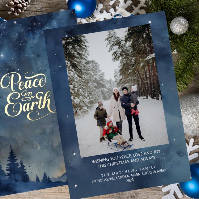 Carte De Vœux En Aluminium Paix sur Terre Photo personnalisée Noël (A beautiful heartfelt custom photo Christmas or holiday card.)