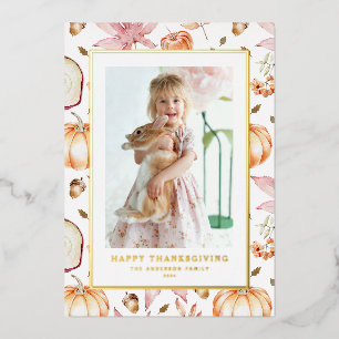 Carte De Vœux En Aluminium Pastel Citrouilles et Pommes Thanksgiving Photo